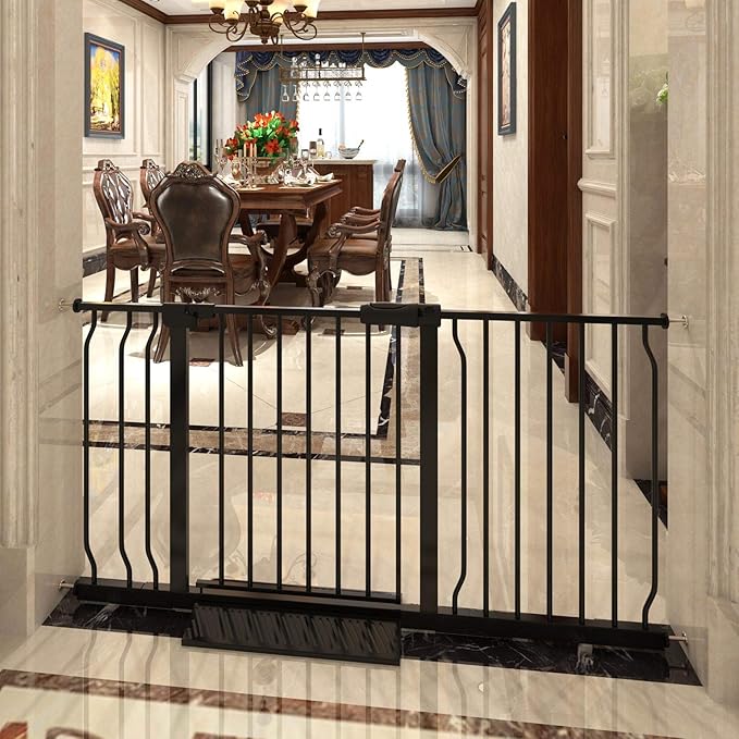 Extra Wide Baby Gate Tension Indoor Safety Gates Black Metal Large Pressure Mounted Pet Gate Walk Through Long Safety Dog Gate for The House Doorways Stairs (48.03"-52.76"/122-134CM, Black)