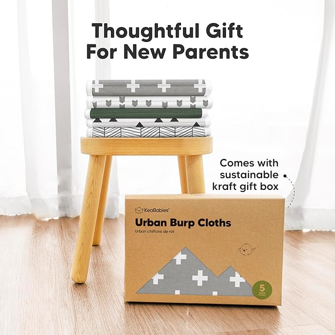 Organic Burp Cloths Baby Boy & Girl - 5-Pack Super Absorbent Cotton Burping Cloths for Babies, Soft & Plush Newborn Spit Up Rags, Infant Towels for Milk Spit Up, Unisex, Large 21" x 10" (Crossroads)