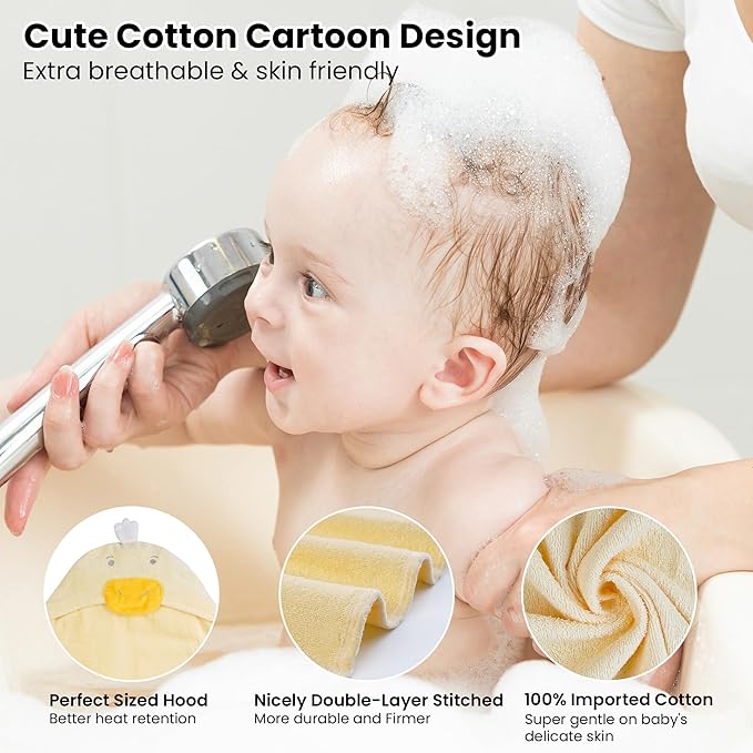 Mooreeke 2 Pack Baby Towels - 100% Cotton Baby Hooded Towels - Soft Baby Bath Towels with Hood for Newborn - Comfort Towels for Baby Girls and Boys - Animal Shaped Design (Duck & Elephant)