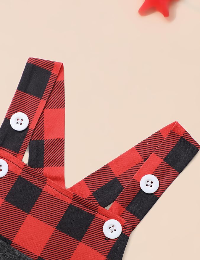 Baby Boy Clothes Long Sleeve Animal Plaid Romper + Overalls Infant Boy Clothes 2PCS Fall Winter Outfits