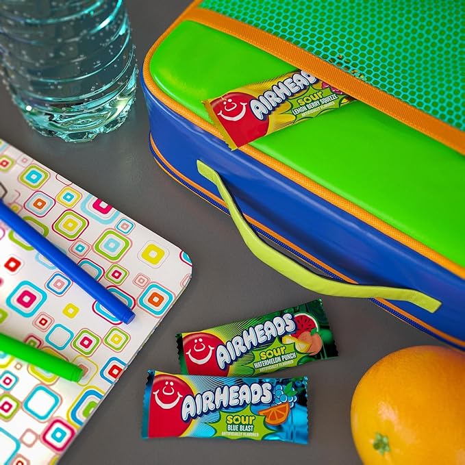 Airheads Sour Mini Halloween Trick or Treat Taffy Candy Bars, Watermelon Punch, Blue Blast & Lemon Berry Squeeze, Individually Wrapped Candy for Adults & Kids, Party Favors, 5lb Bulk Bag