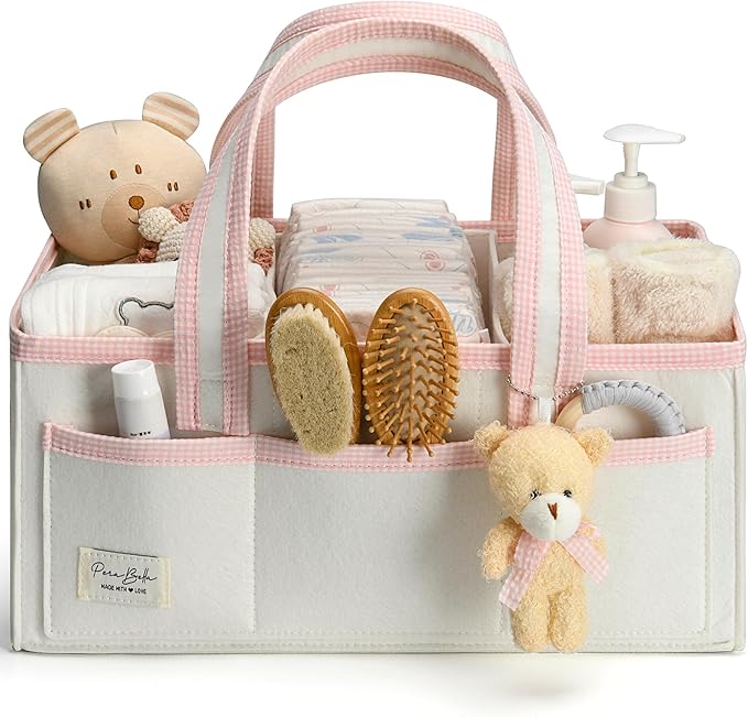 PeraBella XL Diaper Caddy Organizer With Handle, Baby Shower Gifts Basket Bag, Registry Search Must Haves Items, Newborn Girl Boy Nursery Storage Organizer, Baby Bag Essentials, Car Diaper Caddy Cart