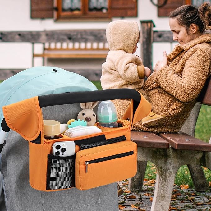 Accmor Universal Stroller Organizer with Insulated Cup Holder Detachable Phone Bag and Shoulder Strap,Stroller Bag Caddy Organizer Fits for Uppababy, Baby Jogger, Britax Strollers