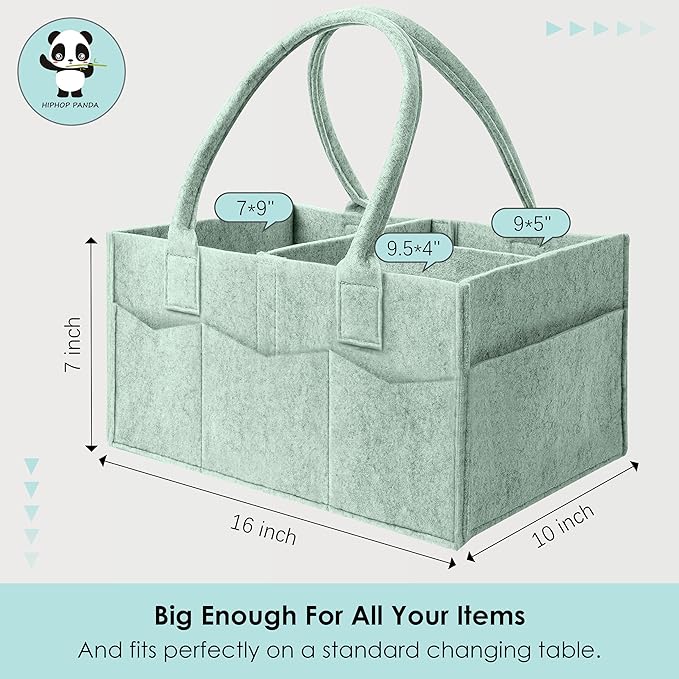 HIPHOP PANDA 2-Pack Diaper Caddy Organizer - Nursery Storage Bin & Car Organizer for Diapers, Wipes, and Baby Essentials - Dual-Color Solid Set (Grey/Green), Large Size