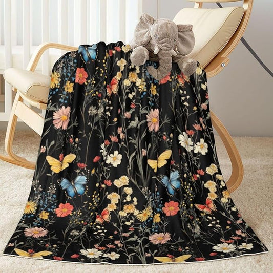 Baby Blanket Wildflower Botanical Butterfly Flower for Boy Girl Newborn 30x40 Inch Toddler Infant Nursery Throw Blankets Double Layer Comfy Soft Plush Stroller Crib Quilt