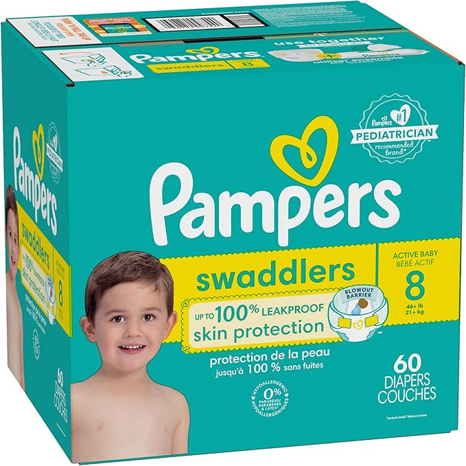Pampers Baby Diapers - Swaddlers - Size 8, 60 Count, Ultra Absorbent Disposable Infant Diaper