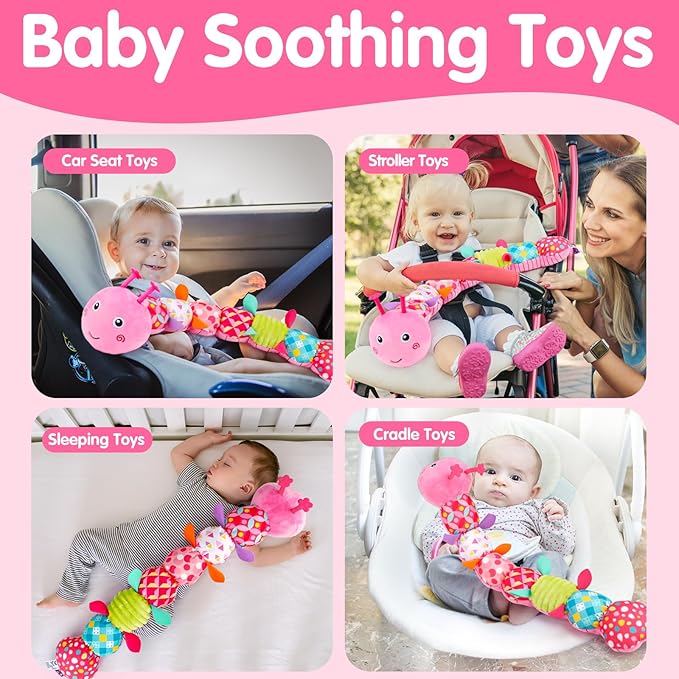 Baby Tummy Time Toy 0-6 Month Musical Stuffed Animal Plush Caterpillar Toy for Infant 6-12 Month Teething Sensory Toy with Crinkle Rattle for Babies 0-3-6 Month Newborn Toys Girl Shower