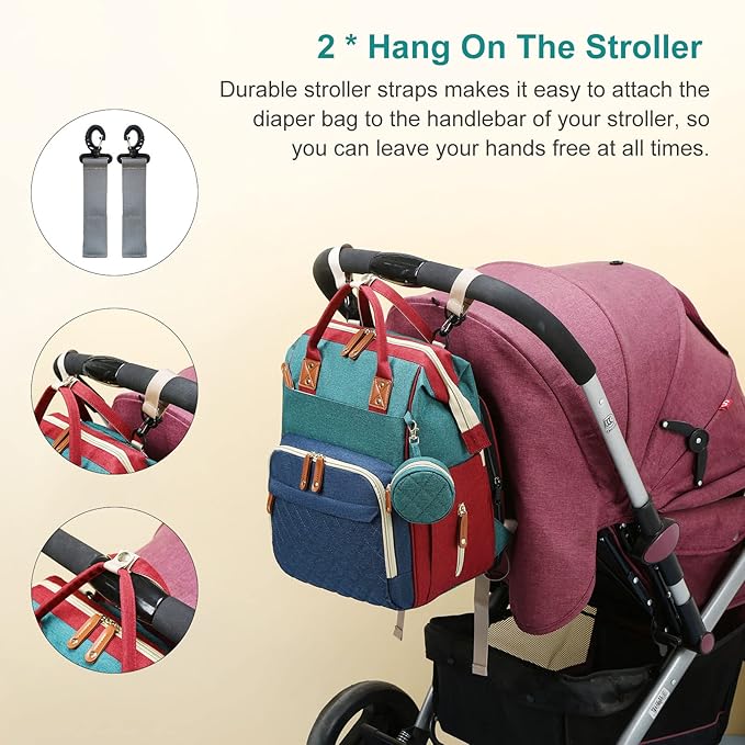Diaper Bag with Changing Station, Waterproof Baby Bags for Boys & Girls, USB Charging Port for Parents, Must-Have Baby Essentials & Lovely Baby Shower Gifts, RGB