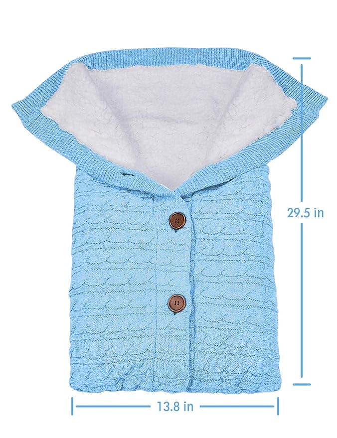 XMWEALTHY Unisex Infant Swaddle Blankets Soft Thick Fleece Knit Baby Girls Boys Stroller Wraps (Light Blue)