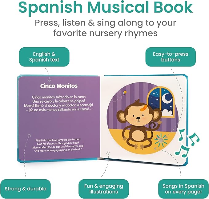Binibi Spanish Musical Book for Toddlers 1-3 Estrellita ยฟDรณnde Estรกs? & Other Nursery Rhymes | Spanish Learning for Kids | Bilingual Children's Sound Book | Libro en espaรฑol para bebรฉs