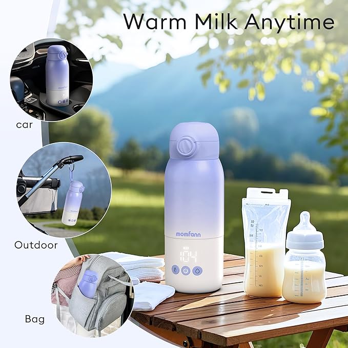 Portable Bottle Warmer for Travel, Dual Heating Modes for Breastmilk & Water Formula, Milk Warmer On The Go with Fast Heating & Long Battery Life, 10 Ounces Large Capacity