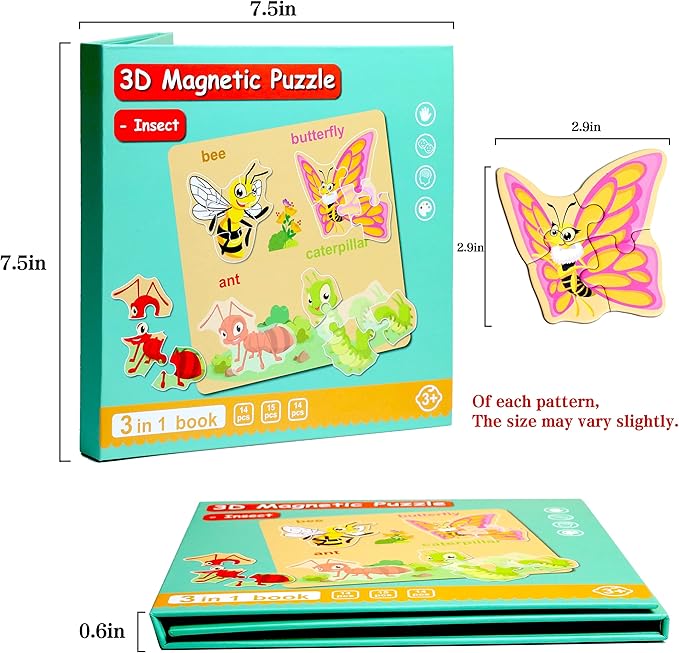 Magnetic Puzzles for Kids Ages 1-3, Travel Toddler Puzzles Ages 2-4 Year, Insect Activities Toy for Boys & Girls 3-5 yo - Learning Magnet Gift for Road Trip