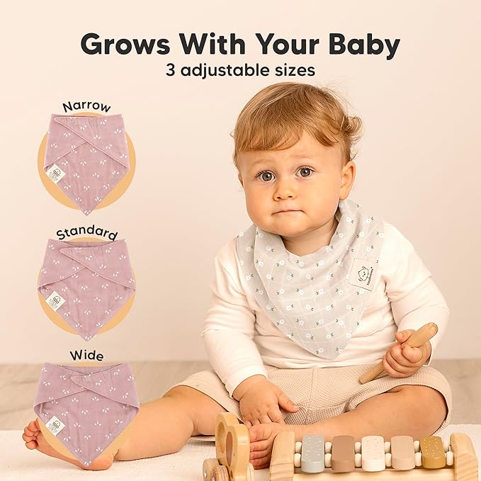 8-Pack Muslin Baby Bibs for Boys, Girls - Muslin Bandana Drool Bibs for Baby Girl & Boy, Drooling Newborn, Teething Toddler, Infant 0-36 Months, 100% Cotton Extra Absorbent & Soft(Wild Bloom)