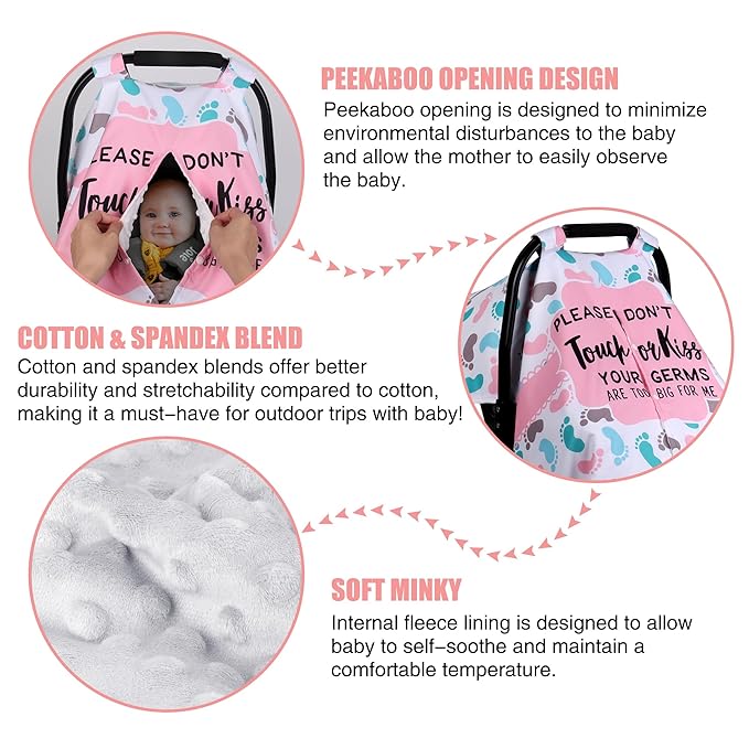 Metplus 2 in 1 Writing Style Baby Car Seat Cover, Car Seat Canopy for Babies, Mom Multiuse Nursing Cover, Minky Baby Carrier Covers, Newborn Boy Girl, Peekaboo Opening