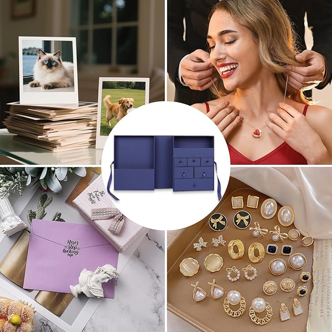 Memory Box for Kids,Baby Keepsake Box, Large Memory Box Drawer-Style Design with 8 Additional Items,Newborn Keepsake Box for Baby Girl & Boy,Gift for Baby Shower, Expecting Moms (Blue)