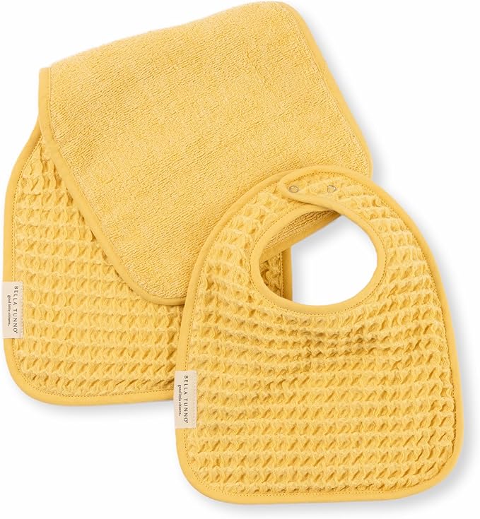 Bella Tunno Baby Bibs and Burp Cloths Set – Reversible Drool Bibs and Soft Absorbent Newborn Burp Cloths, Oeko-TEX Certified (Sunshine)
