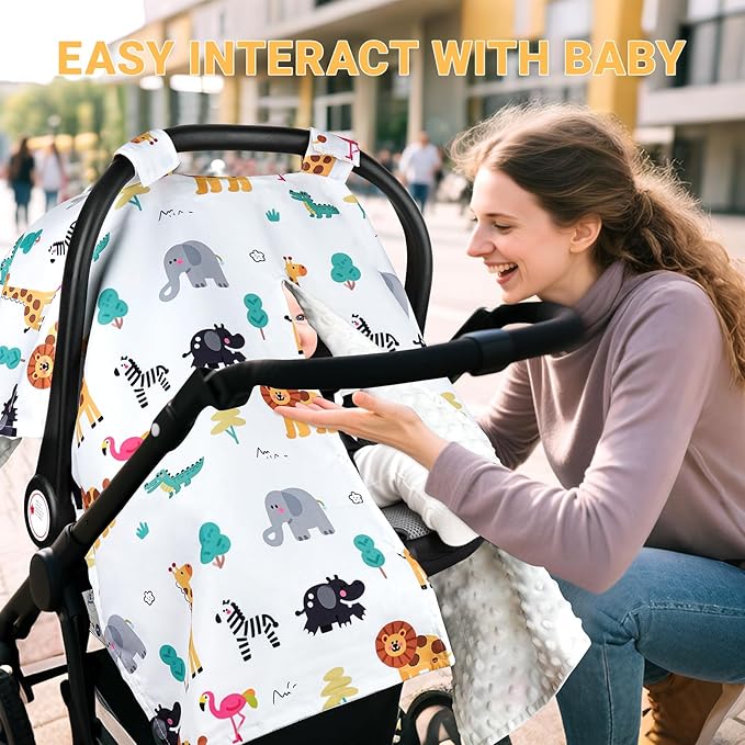 Metplus 2 in 1 Baby Car Seat Cover, Car Seat Canopy for Babies, Mom Multiuse Nursing Cover, Minky Baby Carrier Covers, Newborn Boy Girl, Peekaboo Opening
