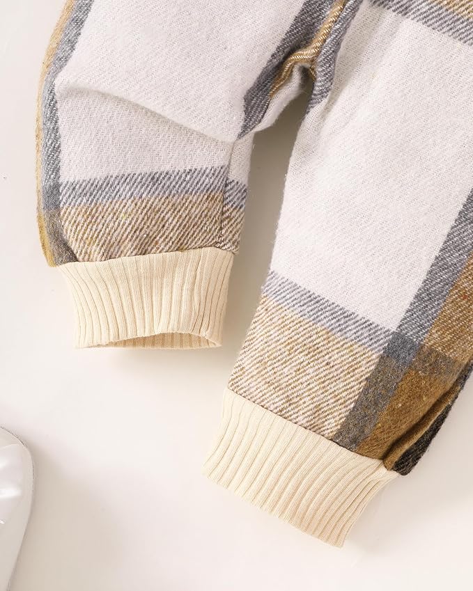 SUNNY PIGGY Baby Girl Clothes Newborn Outfits Infant Ruffle Romper 0-18M Fall Winter Flower Plaid Pants Clothing Set