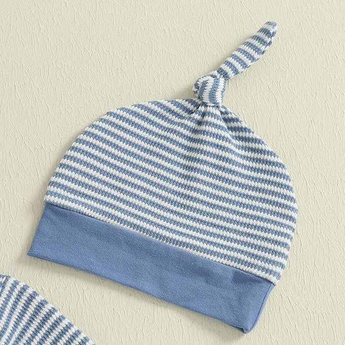 fhutpw Newborn Baby Boy Clothes Ribbed Knit Bodysuit 3 6 Months Infant Fall Long Sleeve Splicing Color Romper Jumpsuit & Hat