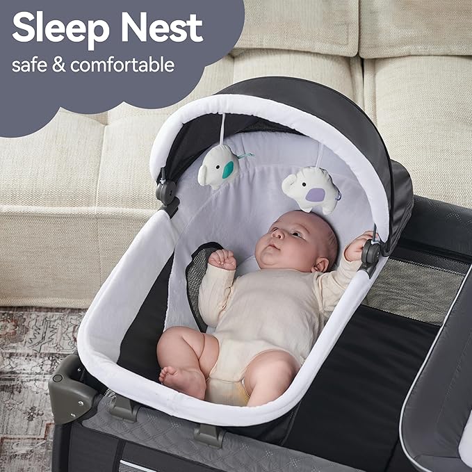 Pamo Babe Playard Portable Playard Foldable Playpen for Baby and Toddler Portable Crib Mattress Diaper Changer for Newborn (Grey)