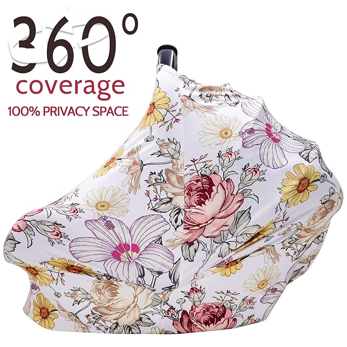 Floral Baby Car Seat Cover Girls, Infant Carseat Canopy, Stretchy Multi- use Nursing Cover for Stroller/High Chair/Shopping Cart/Car Seat Canopies