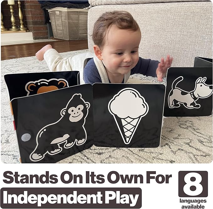 Happy Start Award-Winning High Contrast Board Book - Newborn Black & White Baby Cards, Easy to Clean, Hospital Approved, Stands on Its Own, Tummy Time Toy, Ages 0+ (Russian)