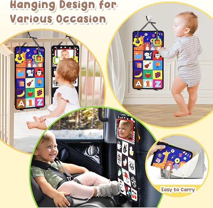 URMYWO Tummy Time Toy - Black and White High Contrast Baby Toys for Newborn - Baby Visual Stimulation Mirror - Montessori Sensory Crinkle Toy for Infant 0-3-6-12 Months - Shower Gift for Boy Girl