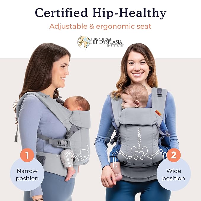 Beco Gemini Baby Carrier from Newborn to Toddler - Certified Ergonomic Newborn Baby Carrier for Infants and Children of 7-35 lbs - M Shape, Adjustable Seat, 100% Cotton (Classic Grey)