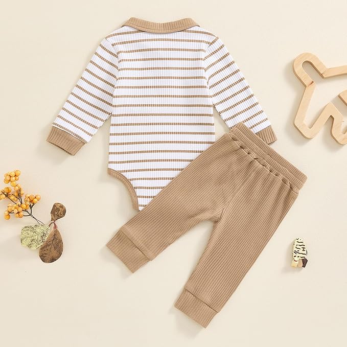 Newborn Baby Boy Girl Clothes Ribbed Knitted Long Sleeve Romper Pants Solid Cotton Infant Fall Winter Outfits 2Pcs