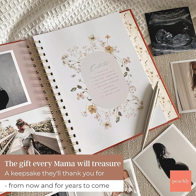 Peachly Pregnancy Journal - Linen Pregnancy Book to Capture Every Milestone - Pregnancy Must Haves - Baby Book Keepsake Pregnancy Journals For First Time Moms and Experienced Moms (Rust)