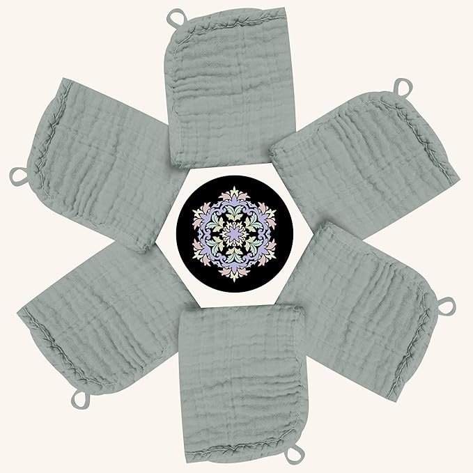 Baby Washcloths -100% Cotton Muslin Soft Baby Bath Wash Cloths and Absorbent Baby Wipes for Newborns Kids Girls and Boys - 12 Pack, 12x12 Inches - Green
