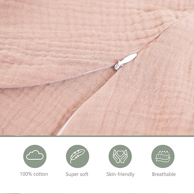 Muslin Nursing Pillow Covers, 2 Pack, Soft & Adorable Slipcovers with Zipper Closure, 100% Cotton Covers for Breastfeeding Pillows (Pink, Flower)