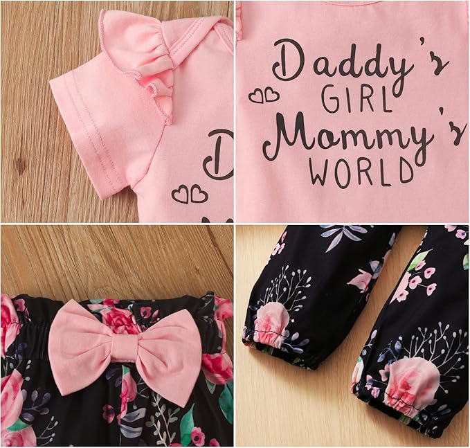 AMAWMW Newborn Baby Girl Clothes Infant Baby Ruffle Romper Pants Summer Outfits 4PCS Gifts Set Toddler Girls' Clothing