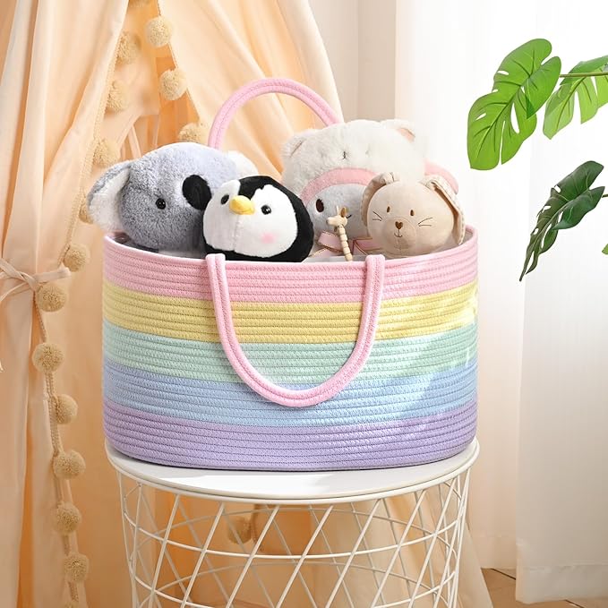 Baby Diaper Caddy Organizer, Cotton Rope Diaper Basket, Baby Basket for Changing Table, Nursery, Car, Changing Table Storage Bin With Removable Divider, Baby Shower Gifts for Newborn, Baby Essentials