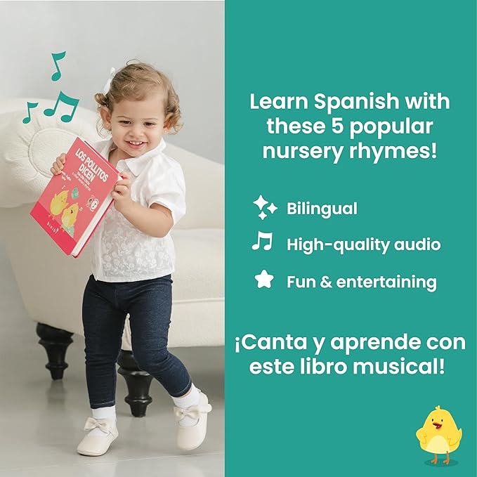 Binibi Spanish Musical Book for Babies & Toddlers 1-3 Los Pollitos Dicen & Other Nursery Rhymes | Spanish Learning for Kids | Bilingual Children's Book | Sound Book | Libro en espaรฑol para bebรฉs