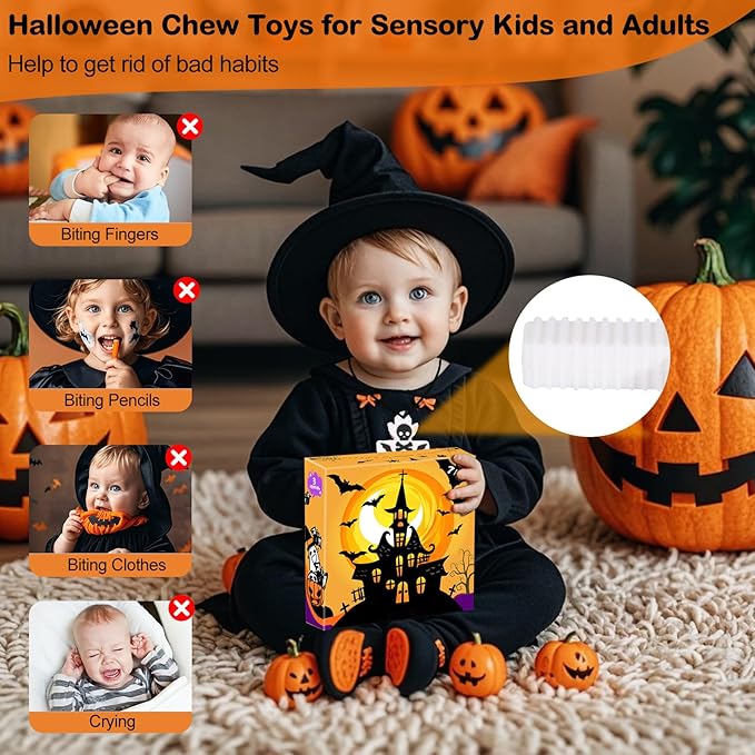 Halloween Baby Teething Toys Set 7Pack: Teething Mittens, Ring & Flat Teethers, Sensory Chew Necklaces – Ideal Gift for Newborns, Infants & Toddlers – Perfect Baby’s First Halloween Basket Stuffer