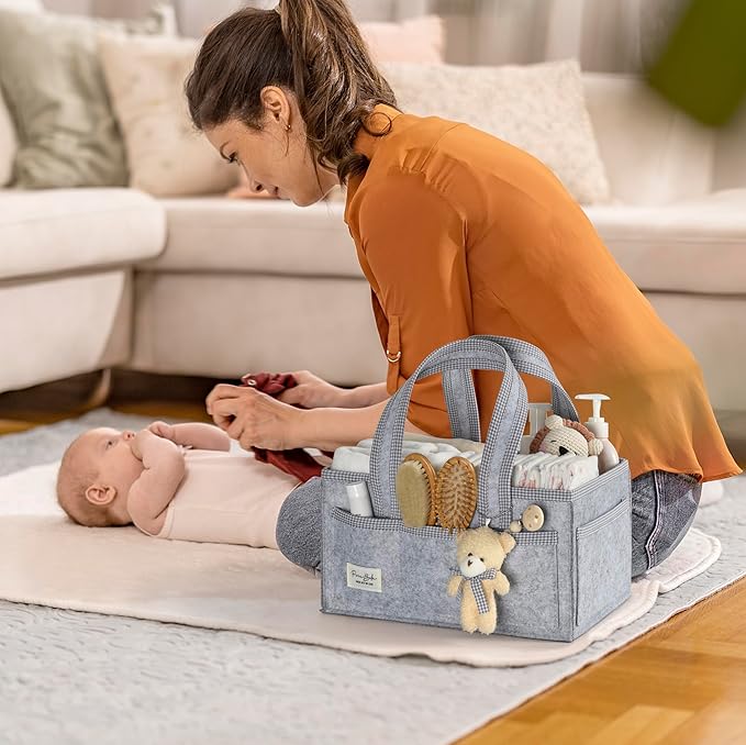 PeraBella Diaper Caddy Organizer with Handle, Baby Shower Gifts Basket Bag, Registry Search Must Haves Items, Nursery Storage Organizer for Newborn Girl Boy, Baby Bag Essentials, Car Diaper Caddy Cart