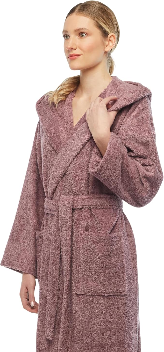 Arus Women's Hooded Classic Bathrobe Turkish Cotton Robe with Full Length Options