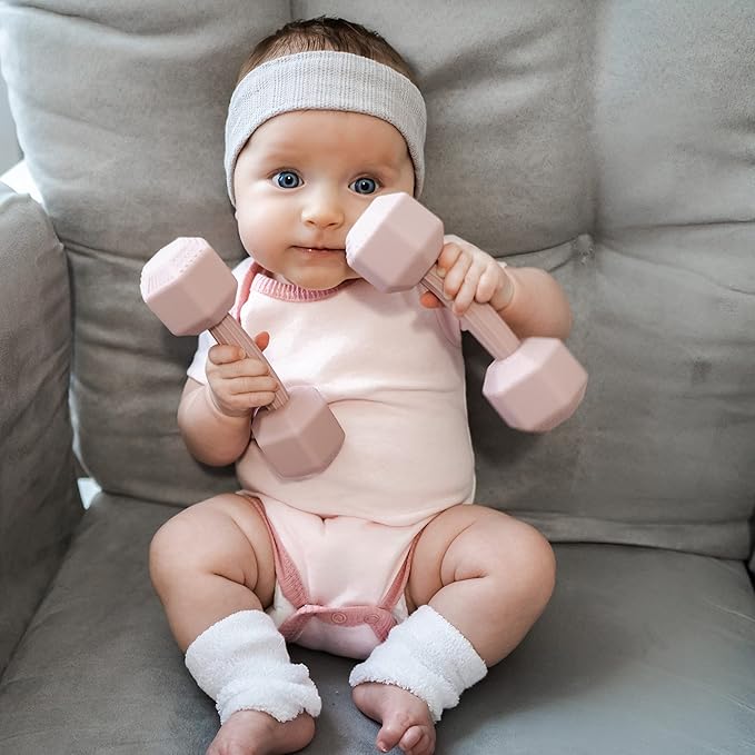 Giftty Baby Dumbbell Toy - Silicone Infant Rattle Teething Toy Teether Toddler Sensory Toy Durable Safe Exercises Workout Weight - Great Gift for Girls and Boys (1pcs 4.8oz - Cream)