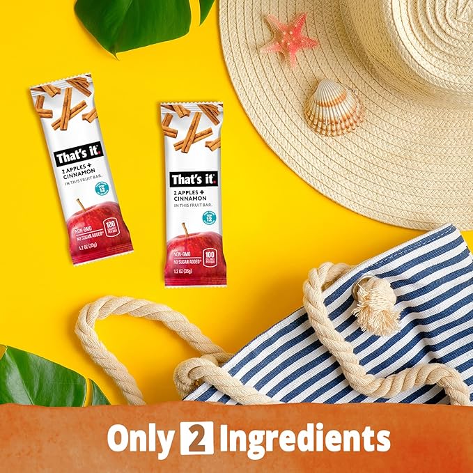 That's it. Apple + Cinnamon 100% Natural Real Fruit Bar, Best High Fiber Vegan, Gluten Free Healthy Snack, Paleo for Children & Adults, Non GMO No Added Sugar, No Preservatives Energy Food (12 Pack)