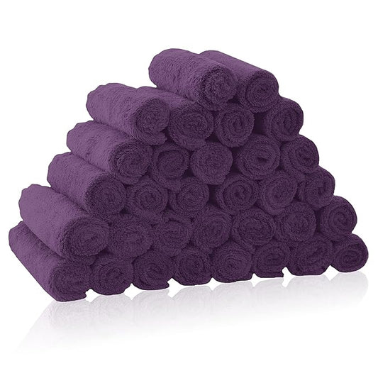 32 Pack Baby Washcloths - Luxury Coral Fleece - Extra Absorbent and Soft Wash Clothes for Newborns, Infants and Toddlers - Suitable for Sensitive Skin and New Born - Baby Shower - Plum, 10x10 Inch