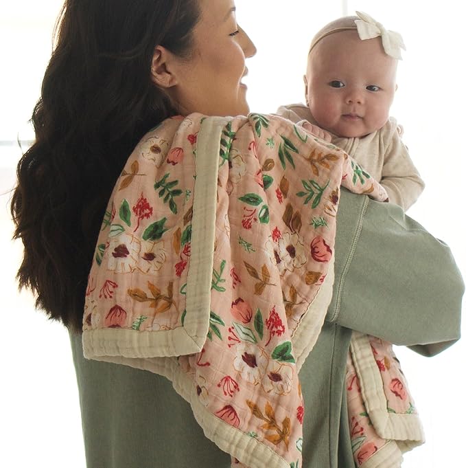 Little Unicorn Newborn Receiving Quilt | Ultra- Soft, Multi-Layered Muslin Fabric | Gift for Newborns & on-The-go (Vintage Floral)