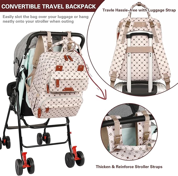 Baby Diaper Bag Backpack, Baby Bag for Girls Large Capacity with Stylish Flora, Travel Back Pack Multifunction Waterproof, Newborn Baby Registry Shower Gifts, Pink05