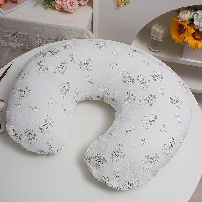 Onacosht Muslin Nursing Pillow Cover 2 Pack 100% Cotton Ultra Soft Breastfeeding Pillow Covers for Baby Boy and Girl, Green and Botanical