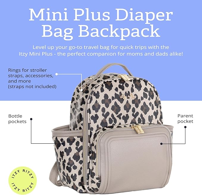 Itzy Ritzy Unisex Baby Mini Plus Diaper Bag, Leopard
