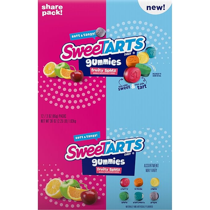 SweeTARTS Gummies Fruity Splitz, Candy, Sweet and Tart, Share Pack, 3 oz, 12 count