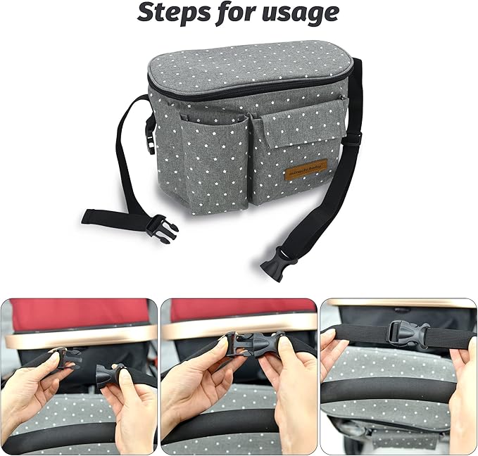 Miracle Baby Stroller Organizer Bag for Mom,Universal Stroller Storage Caddy Diaper Bag- Compatible with Most Stroller - Multifunctional Larg(Gray White Star)