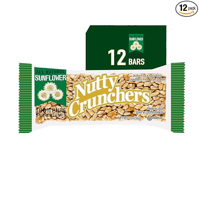 Nutty Crunchers All Natural Ingredients Gourmet Brittle Kosher Bars (Sunflower, 12 Bars/box)