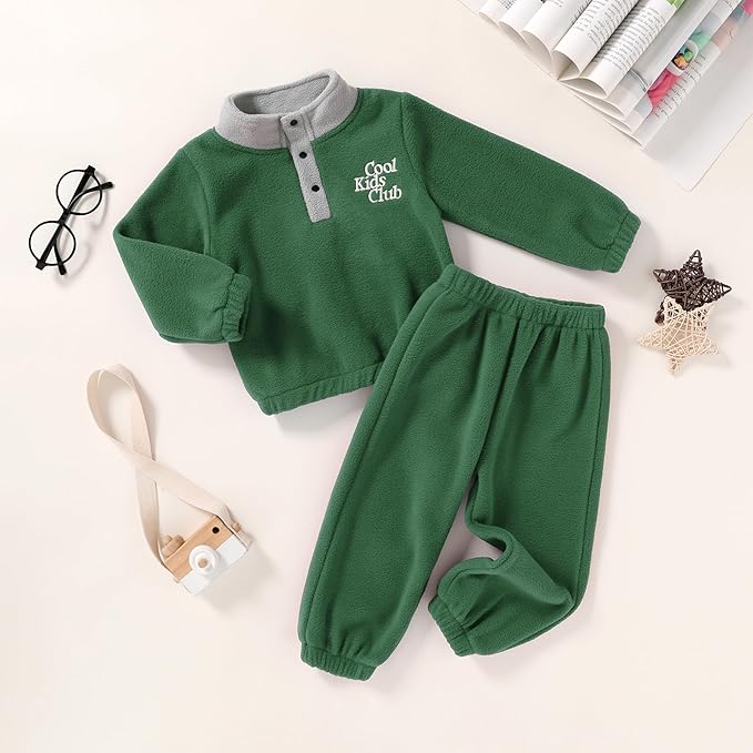 YOUNGER TREE Toddler Boy Girl Clothes Fleece Fall Winter Outfit Baby Long Sleeve Button Sweatshirt and Pants Sweatsuits Set