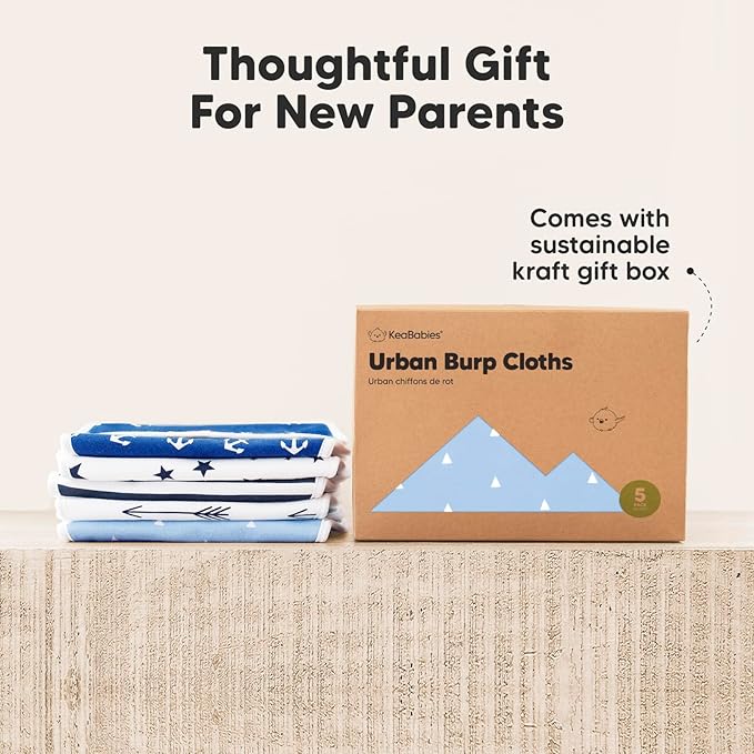 Organic Burp Cloths Baby Boy & Girl - 5-Pack Super Absorbent Cotton Burping Cloths for Babies, Soft & Plush Newborn Spit Up Rags, Infant Towels for Milk Spit Up, Unisex, Large 21" x 10" (Adventurer)